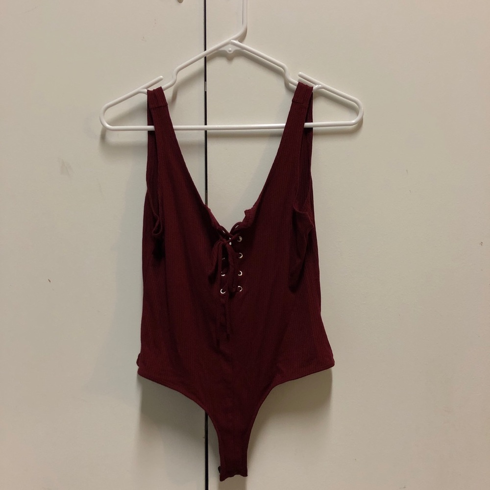 PAC SUN Burgundy Lace up bodysuit